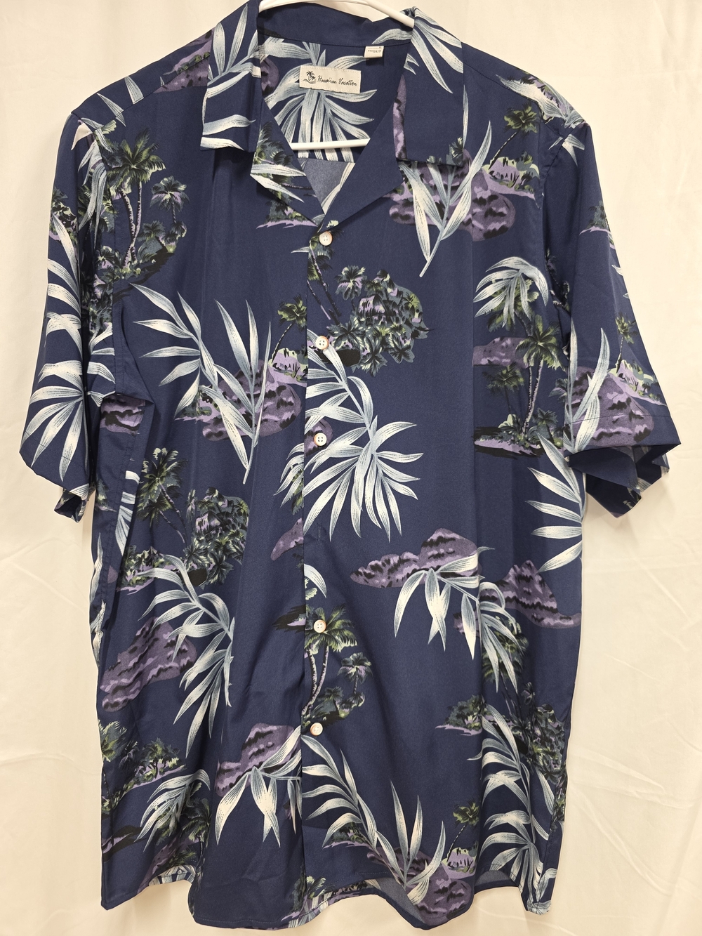 Classic Navy Tropical-Print Camp Shirt - Unknown Brand